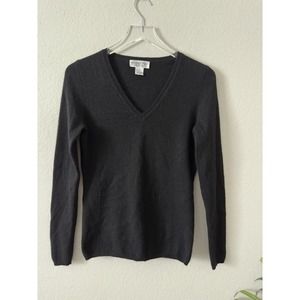 André Oliver Puré Cashmere Women’s Black V Neck Pull Over Long Sleeve Sweater Sm